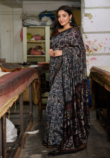 Chanderi Silk Saree in Dabu Jaota Print