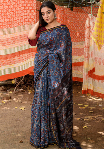 Chanderi Silk Saree in Dabu Jaota Print