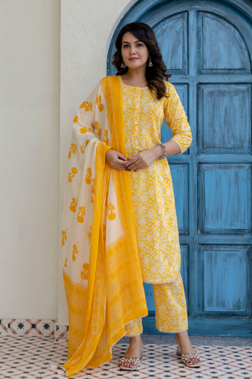 Cotton Cambric Kurta Set with Pintux Work