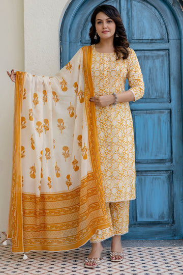 Cotton Cambric Kurta Set with Pintux Work