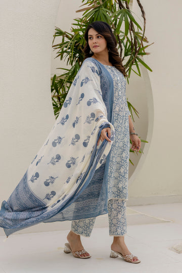 Cotton Cambric Kurta Set with Pintux Work