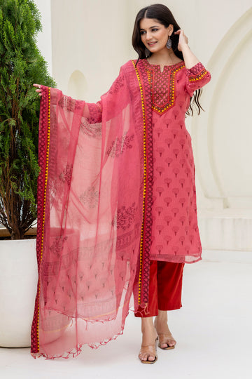 Block Printed Kota Doria Kurta Set