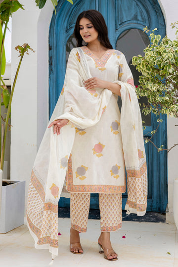 Block Printed Cotton Cambric Kurta Set