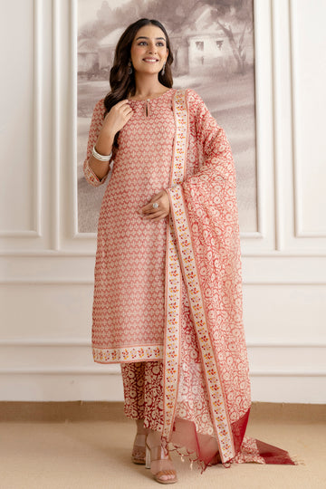 Elegant Block Printed Kota Doria Cotton Suit Set