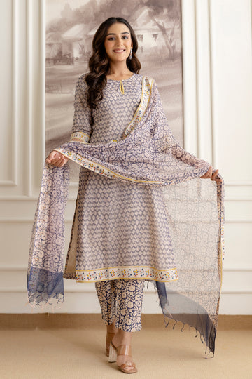 Block printed Kota Doria Suit Set