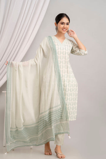 Cotton Suit Set With mulmul dupatta