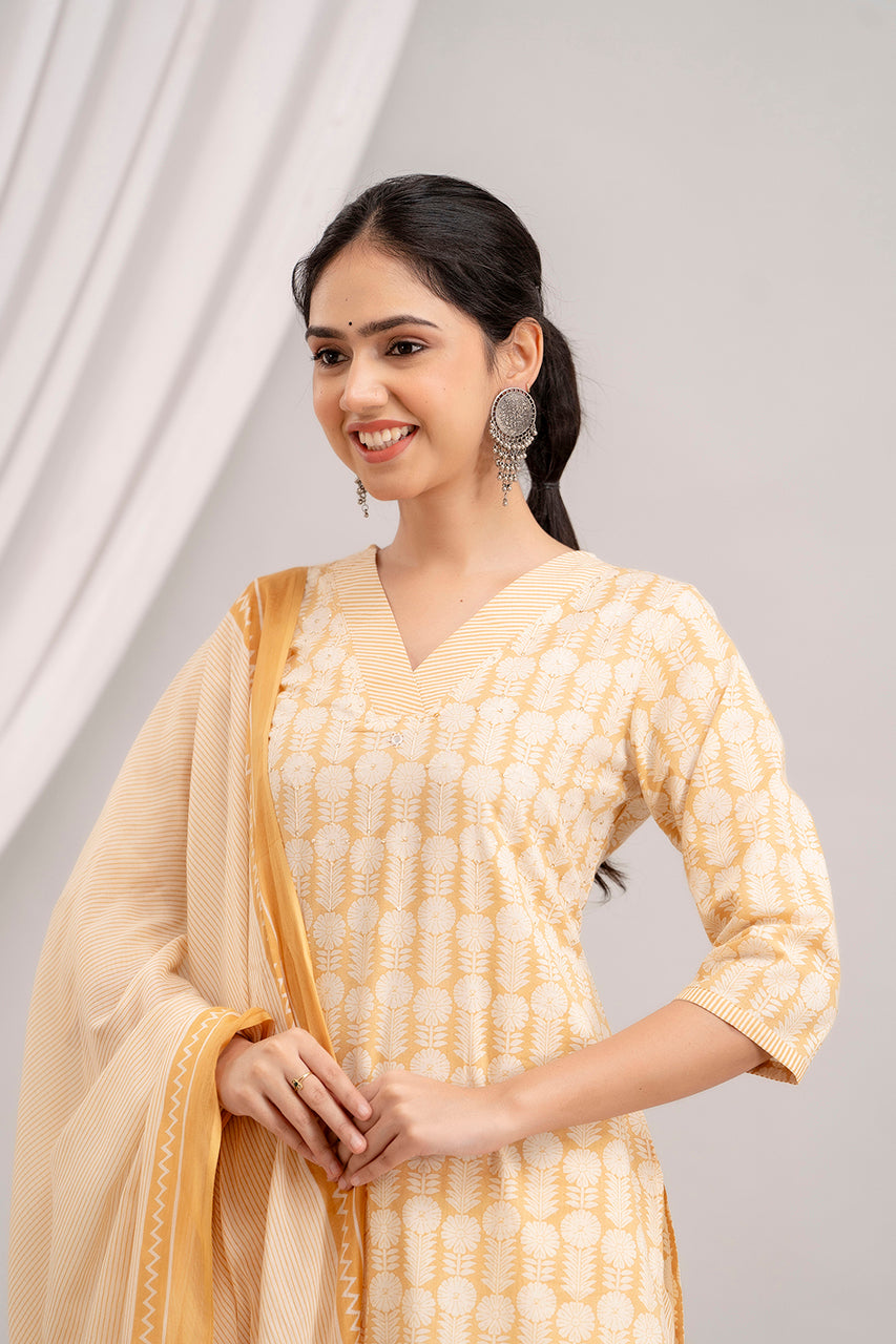 Cotton Suit Set With mulmul dupatta
