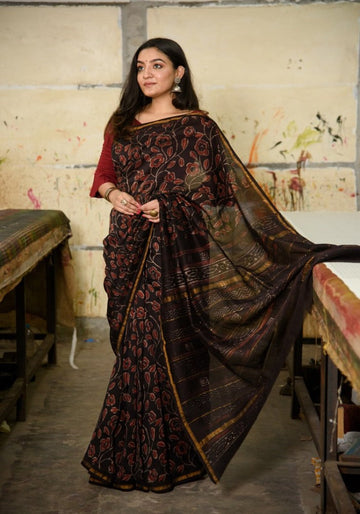 Chanderi Silk Saree in Dabu Jaota Print