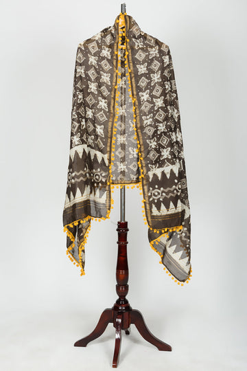 Chanderi Dabu Block Printed Dupatta With Lace
