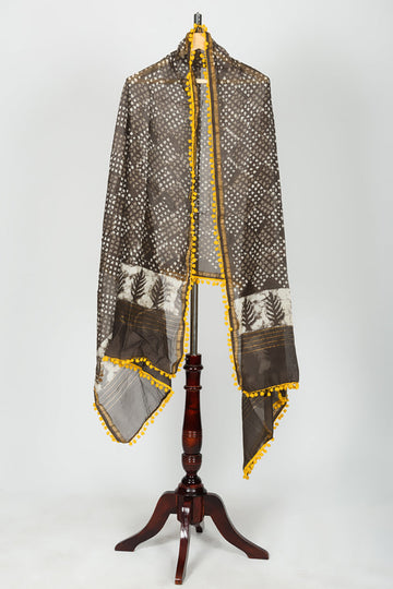 Chanderi Dabu Block Printed Dupatta With Lace