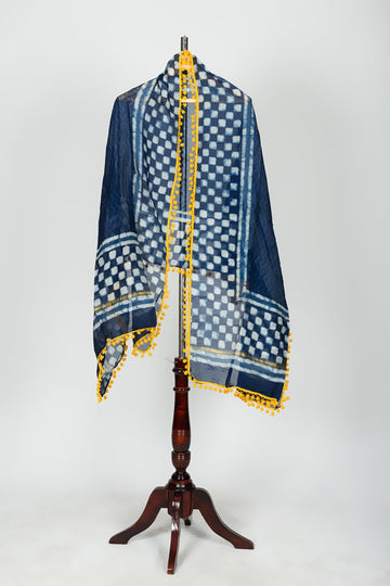 Chanderi Dabu Block Printed Dupatta With Lace