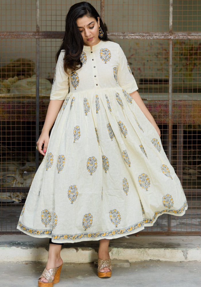 Beautiful Cotton Anarkali in Mughal Block print