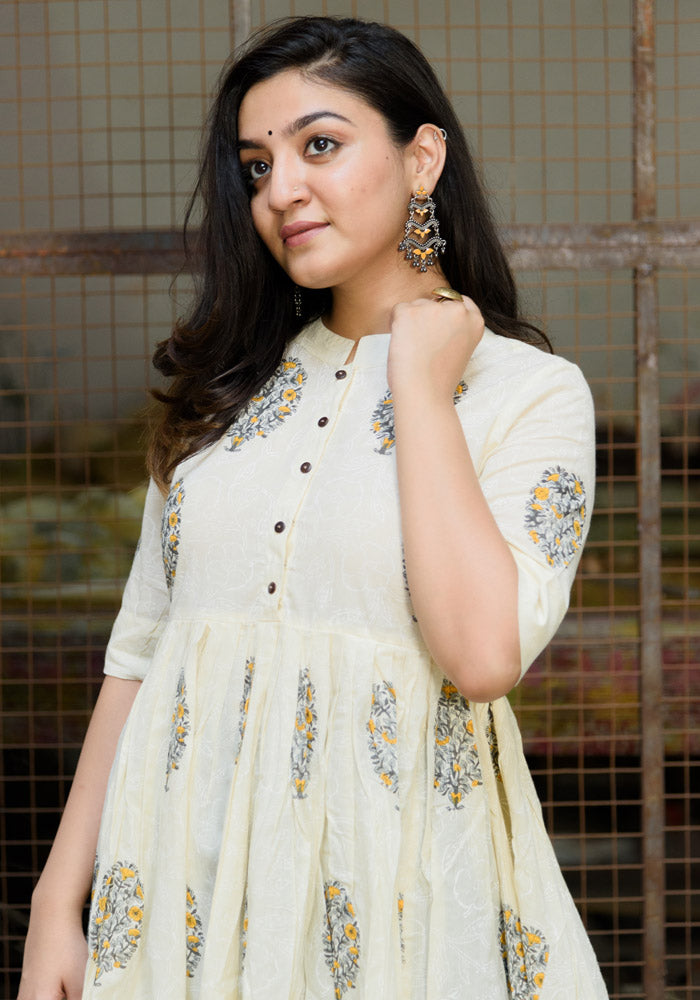 Beautiful Cotton Anarkali in Mughal Block print