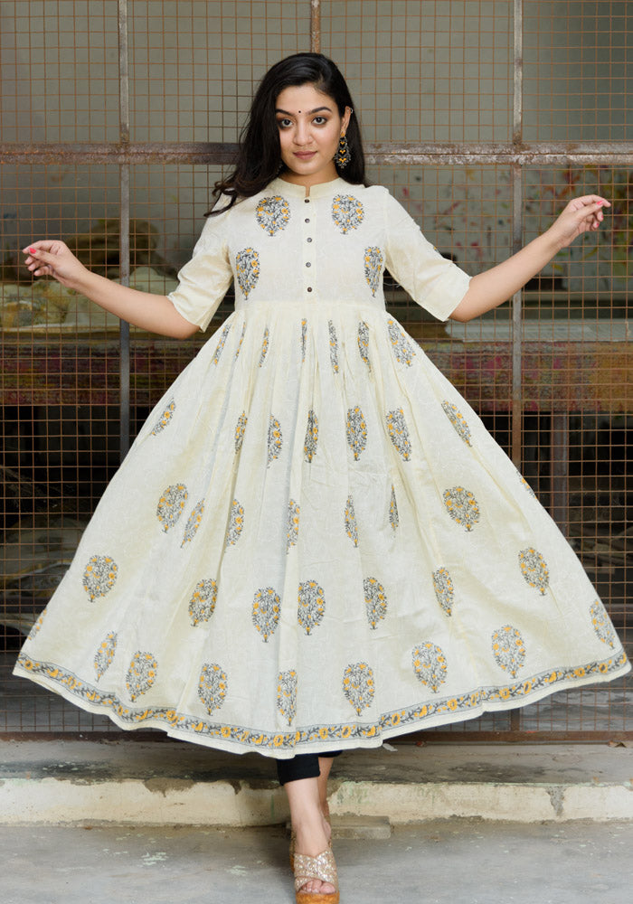 Beautiful Cotton Anarkali in Mughal Block print