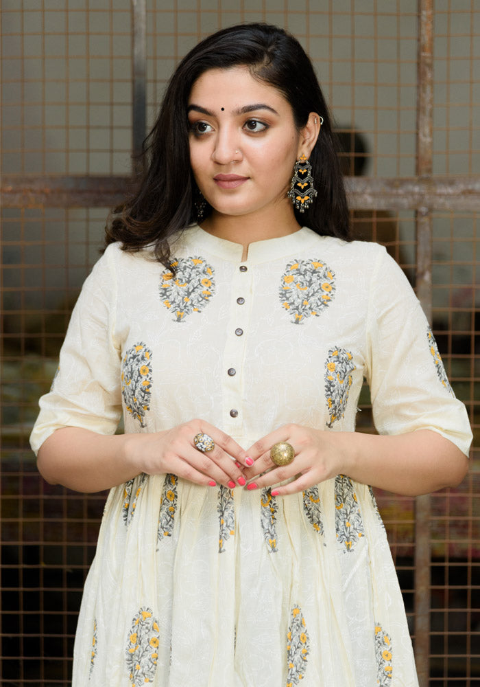 Beautiful Cotton Anarkali in Mughal Block print