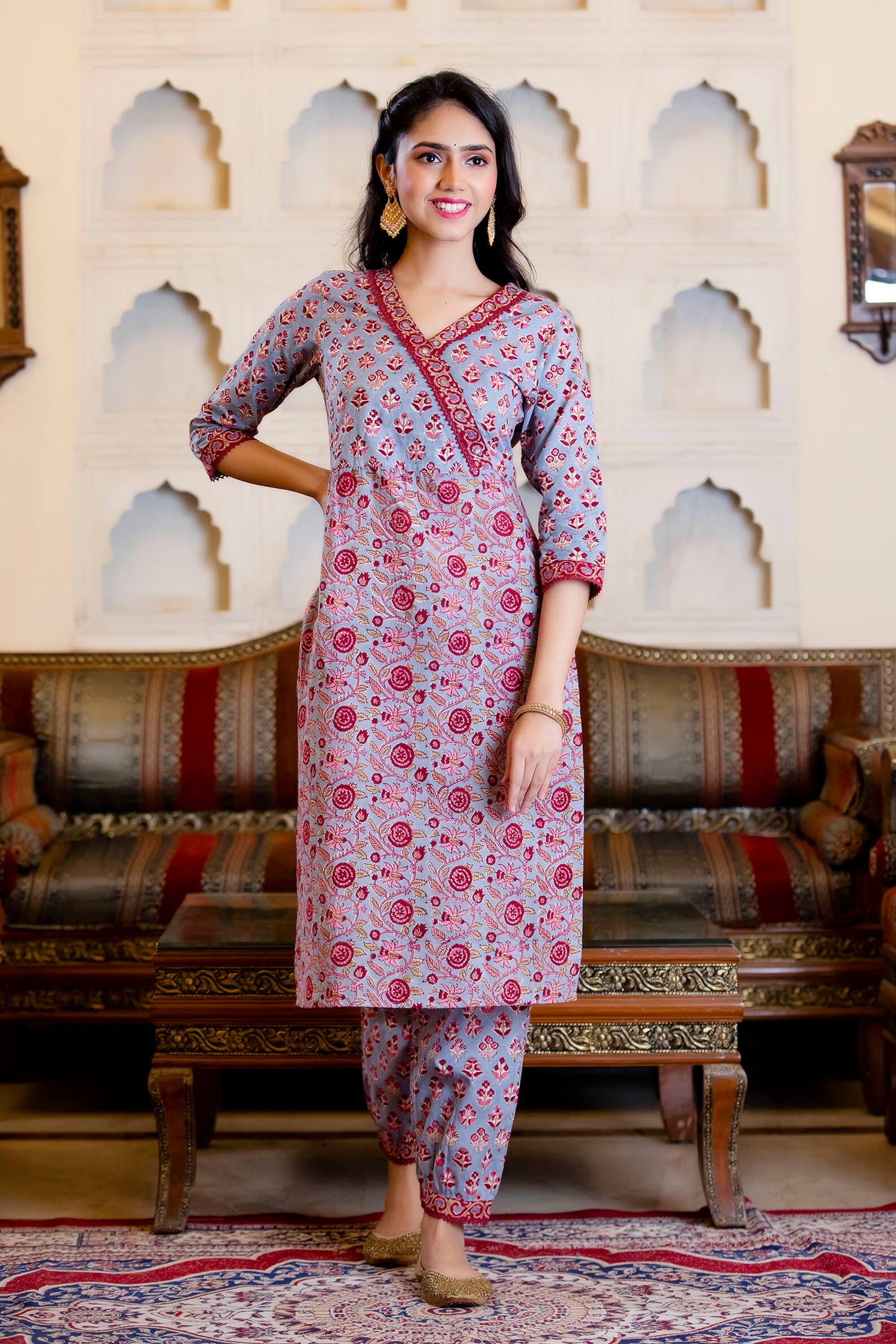 Block Printed Suit Set with Kota Doria Dupatta