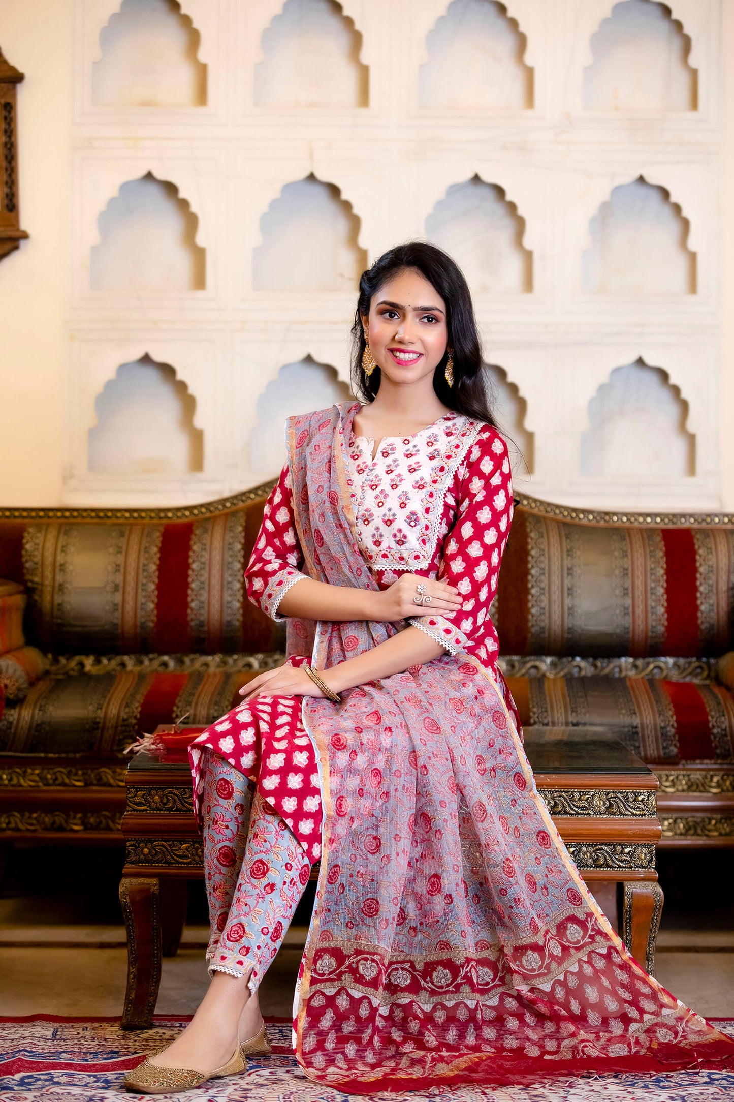 Block printed Suit Set with Kota Dupatta