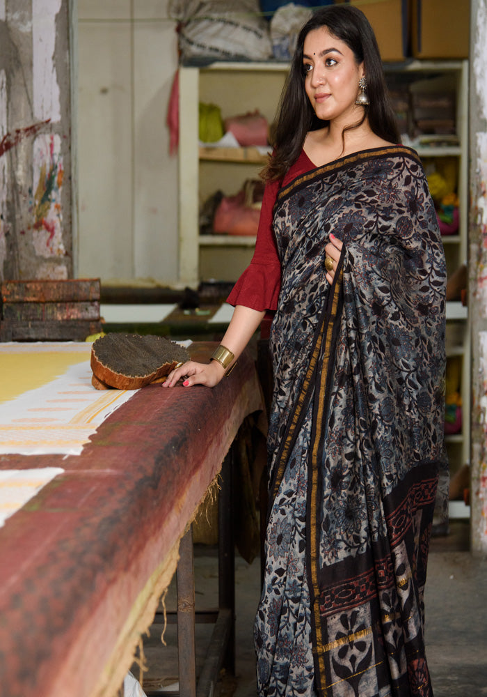 Chanderi Silk Saree in Dabu Jaota Print
