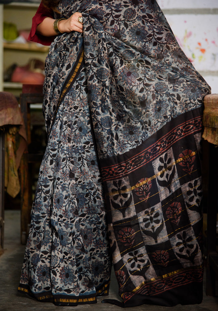 Chanderi Silk Saree in Dabu Jaota Print