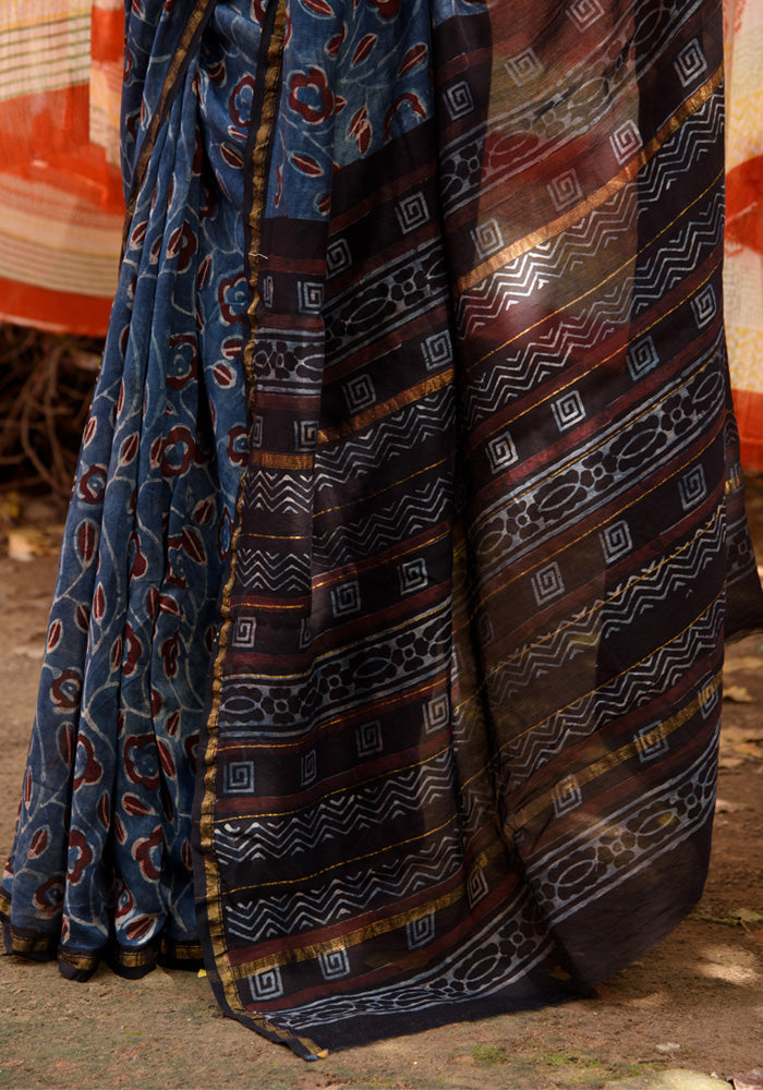 Chanderi Silk Saree in Dabu Jaota Print