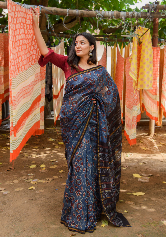 Chanderi Silk Saree in Dabu Jaota Print