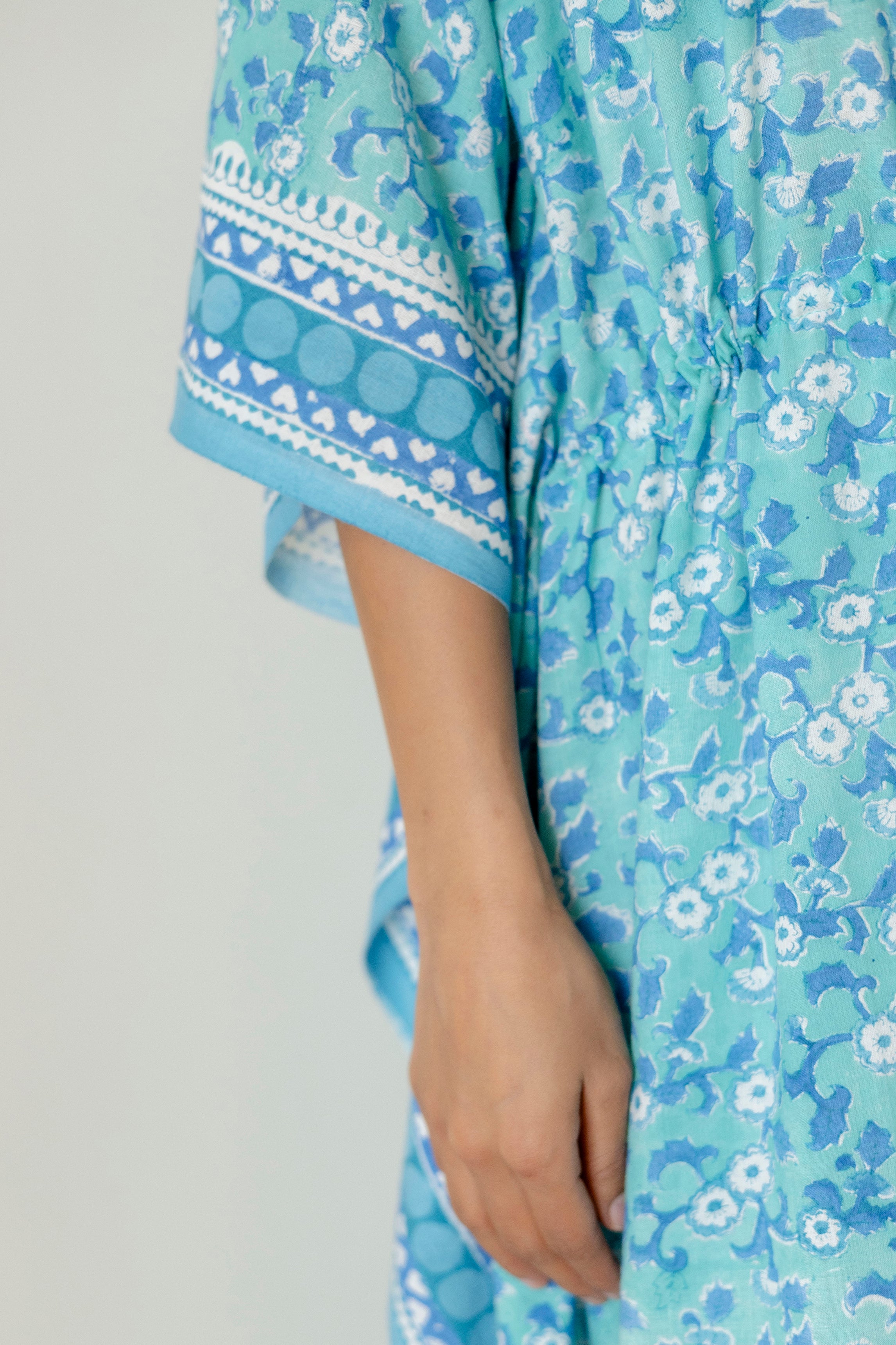 Block Print Cotton Kaftan with Adjustable Drawstring Waist