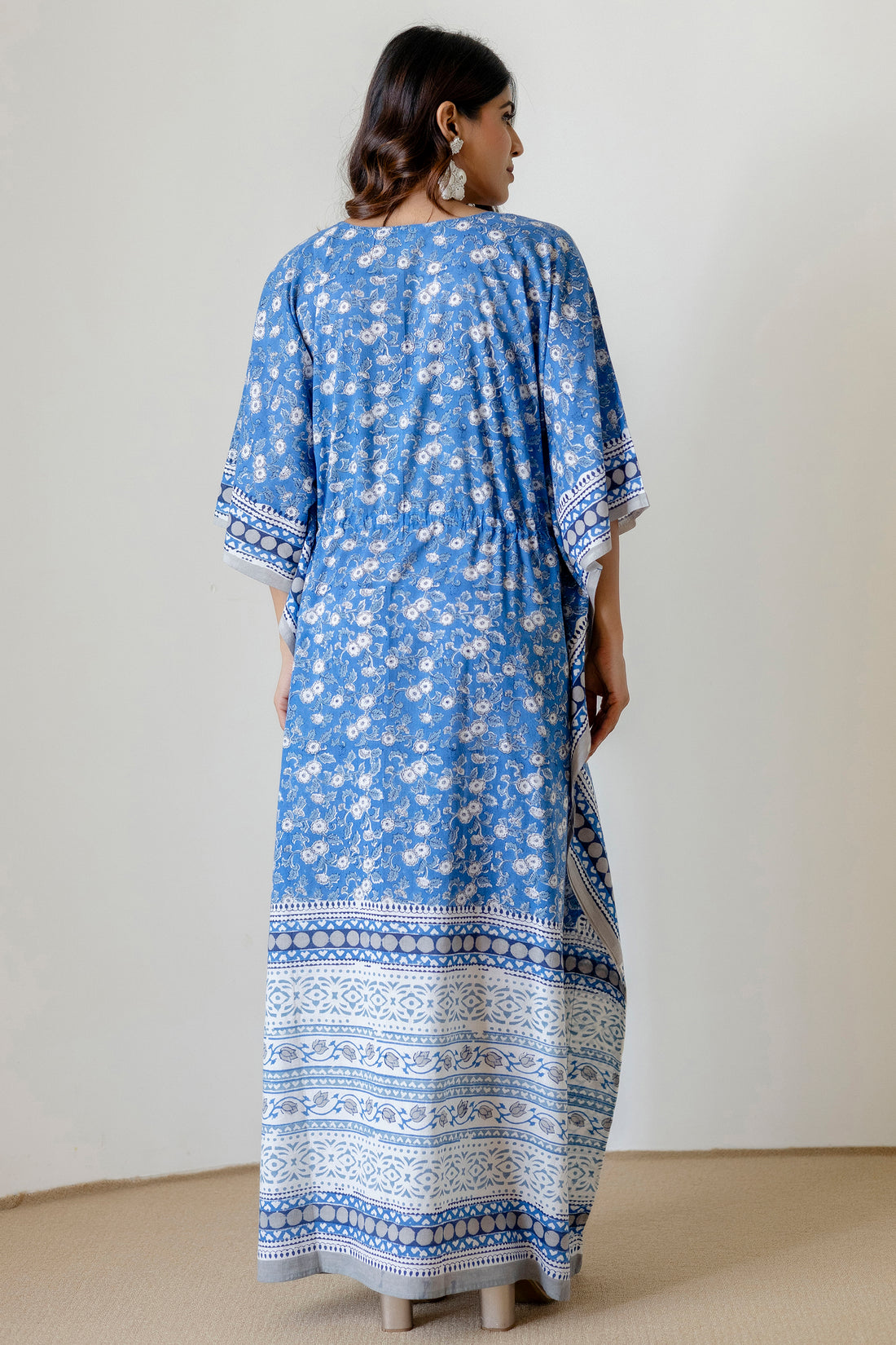Block Print Cotton Kaftan with Adjustable Drawstring Waist