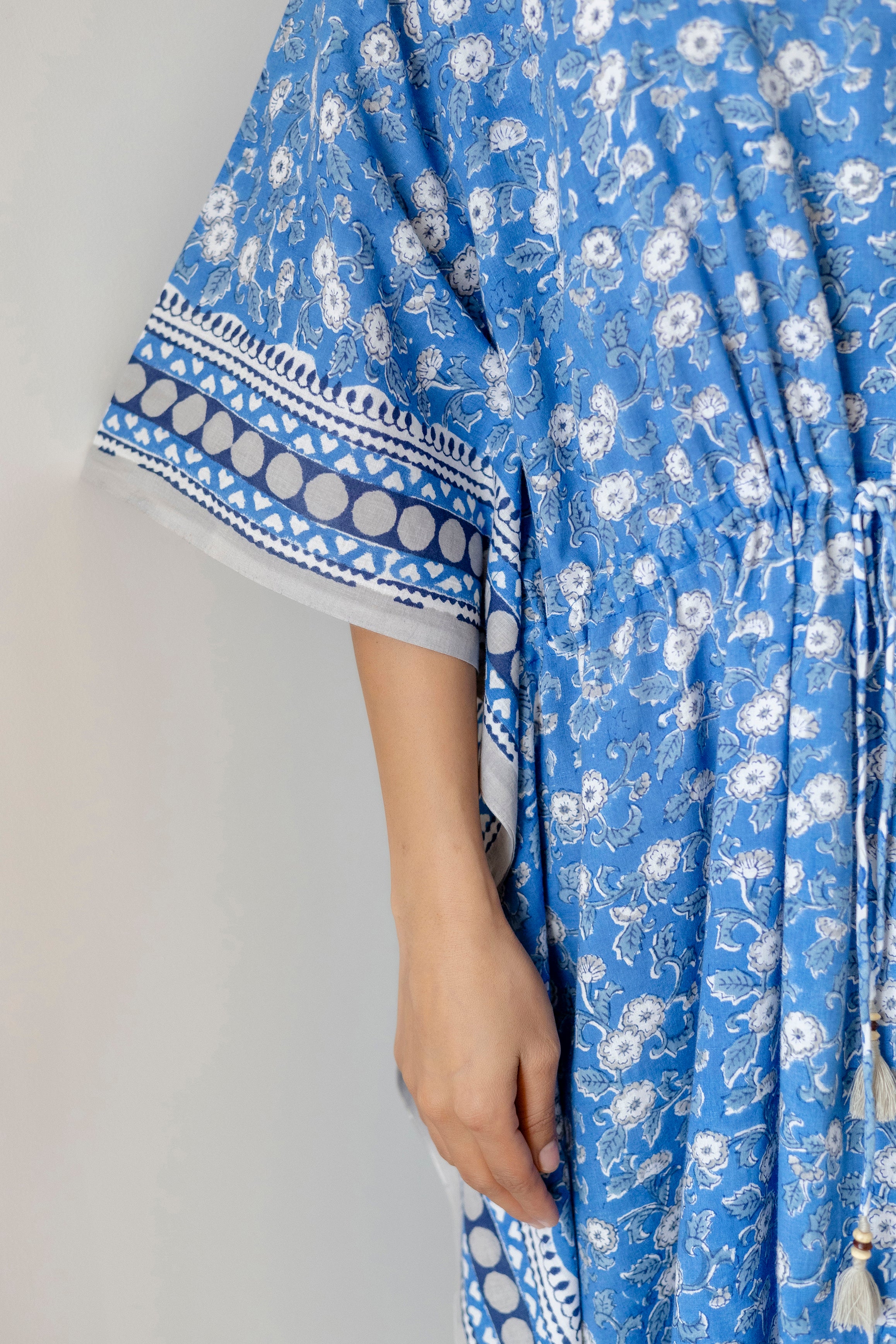 Block Print Cotton Kaftan with Adjustable Drawstring Waist