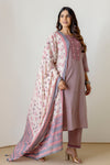 Grey Cotton Kurta Set with Printed mulmul Dupatta