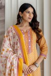 Mustard Cotton Kurta Set with Printed mulmul Dupatta