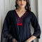 Black Cotton Slub Kurta Set with Red Ombre Dupatta