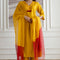 Mustard Cotton Slub Kurta Set with Red Ombre Dupatta