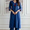 Indigo Blue Cotton Slub Kurta Set with Red Ombre Dupatta