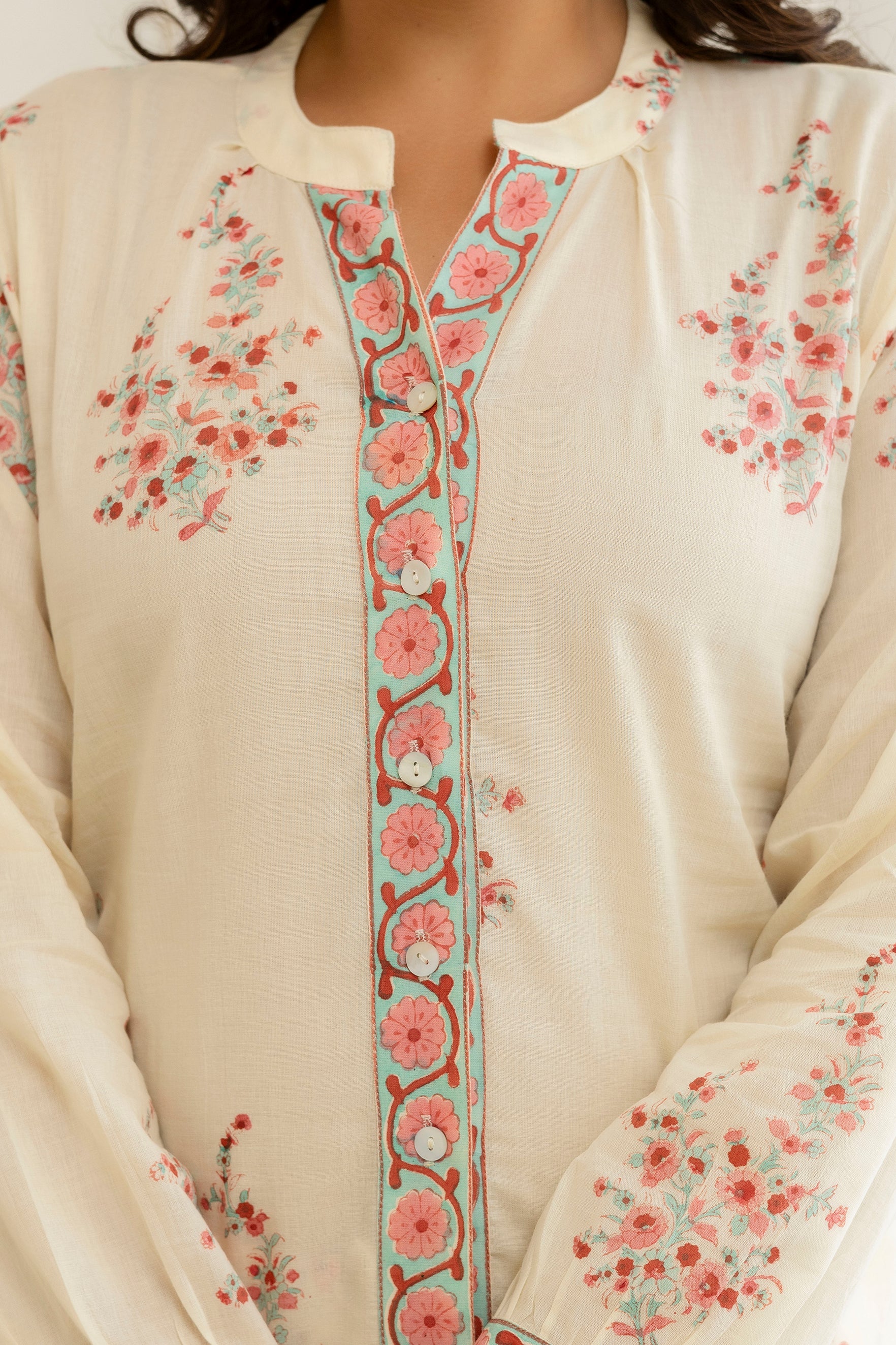 Ivory & Peach Hand Block Printed Cotton Co-ord Set