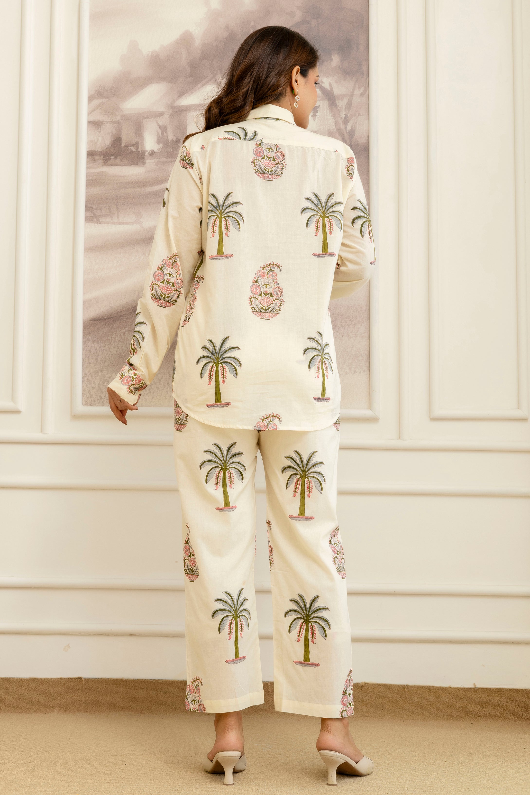 Ivory Palm & Floral Hand Block Printed Cotton Co-ord Set