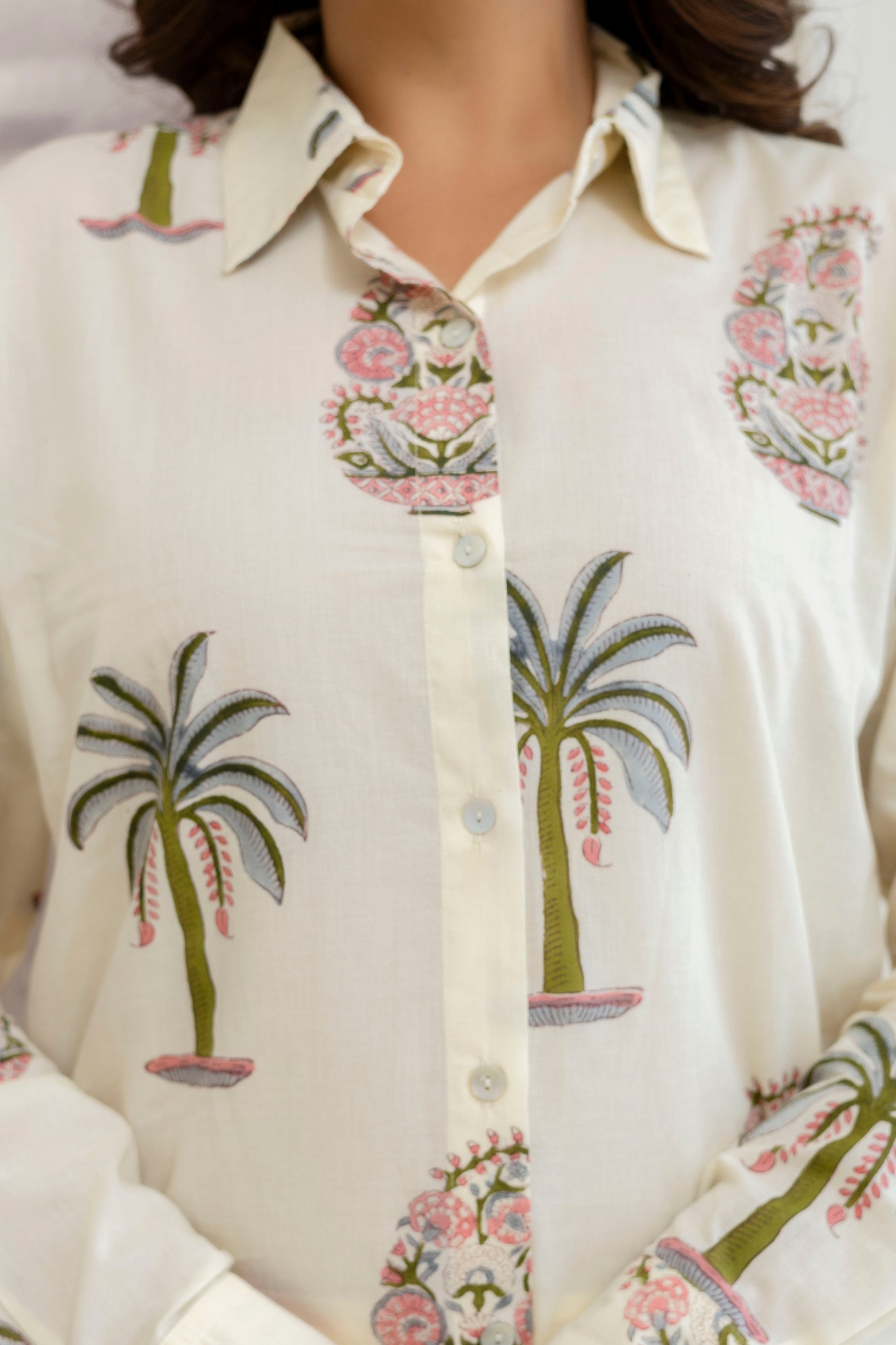 Ivory Palm & Floral Hand Block Printed Cotton Co-ord Set