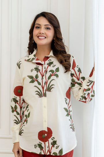 Floral Hand Block Printed Cotton Shirt