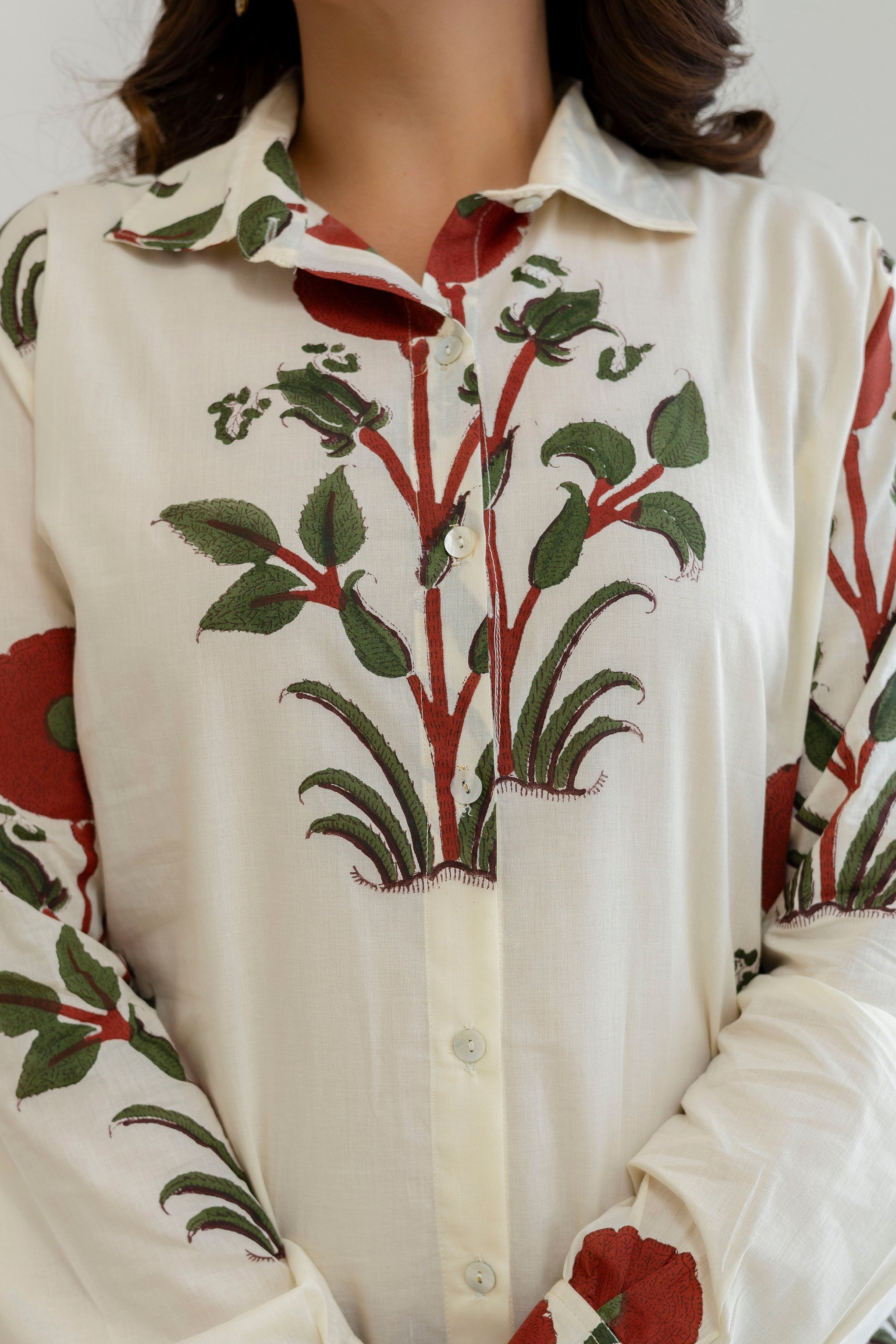 Floral Hand Block Printed Cotton Shirt