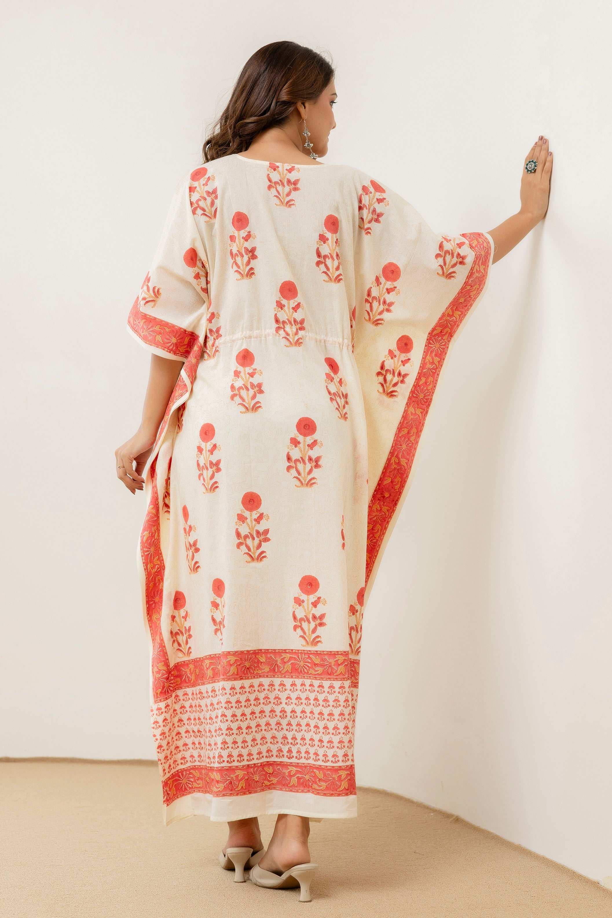 Block Print Cotton Kaftan with Adjustable Drawstring Waist