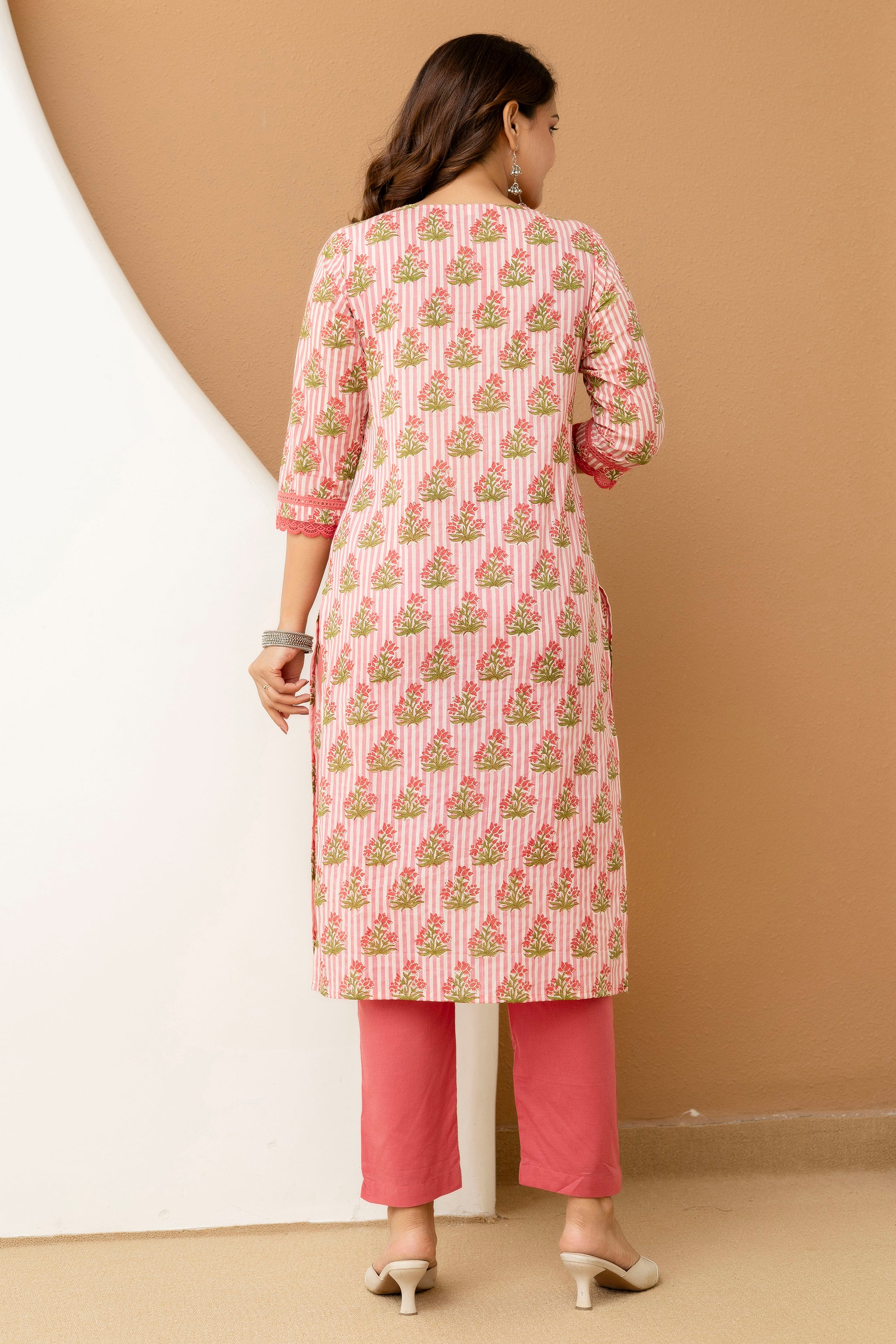 Blush Pink Hand Block Printed Cotton Cambric Kurta Set