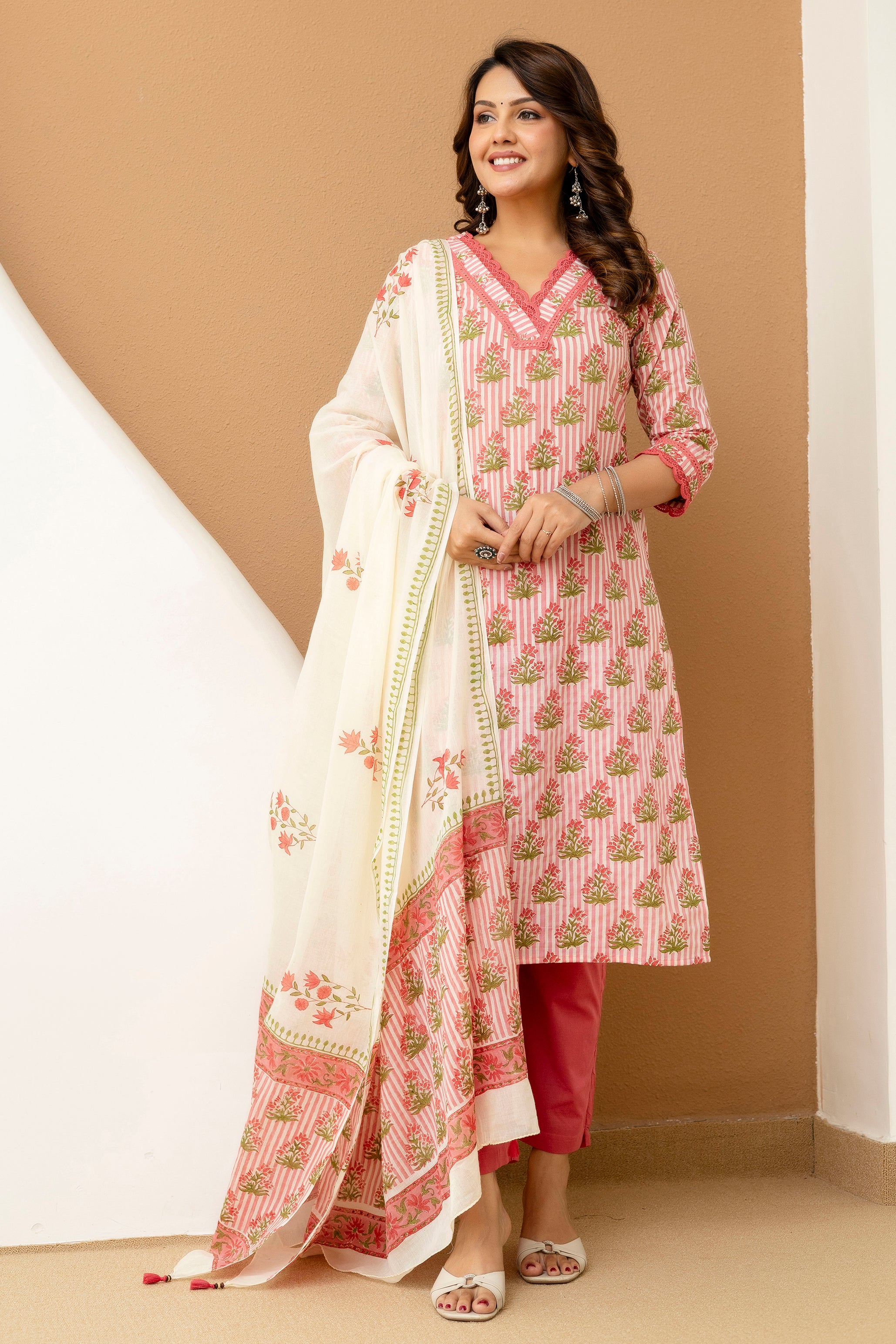 Blush Pink Hand Block Printed Cotton Cambric Kurta Set