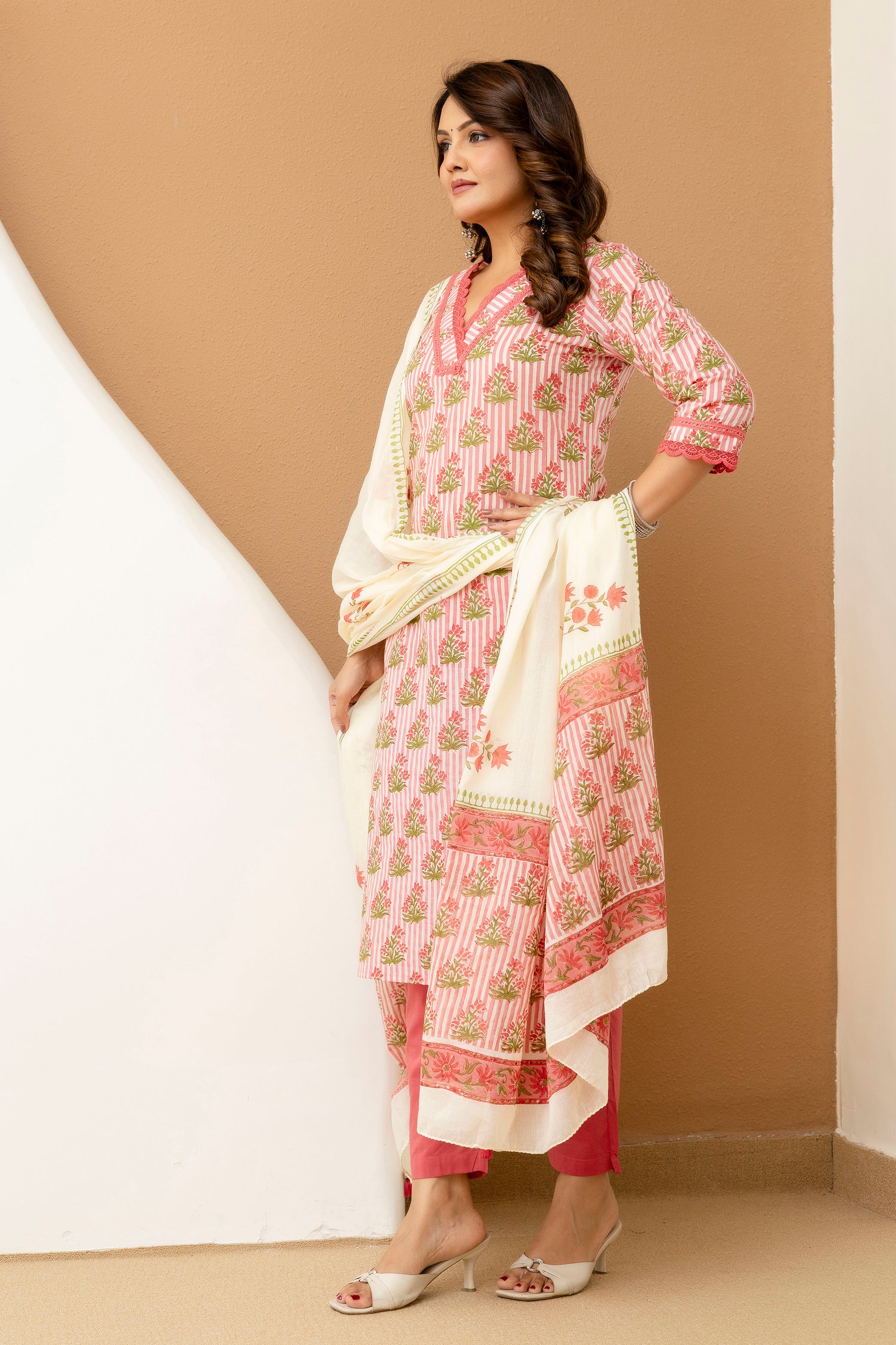 Blush Pink Hand Block Printed Cotton Cambric Kurta Set