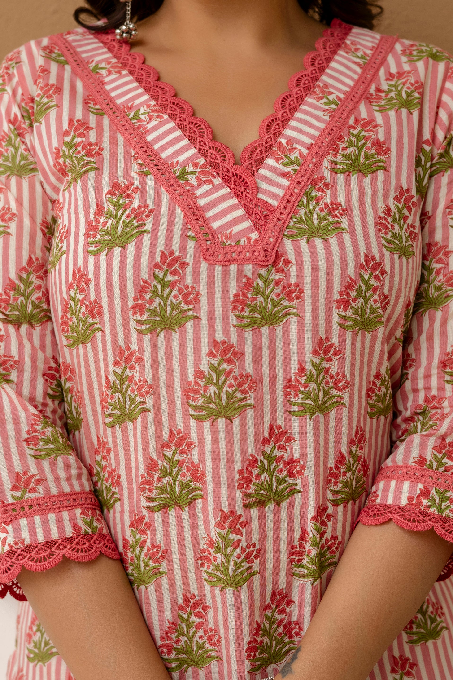 Blush Pink Hand Block Printed Cotton Cambric Kurta Set