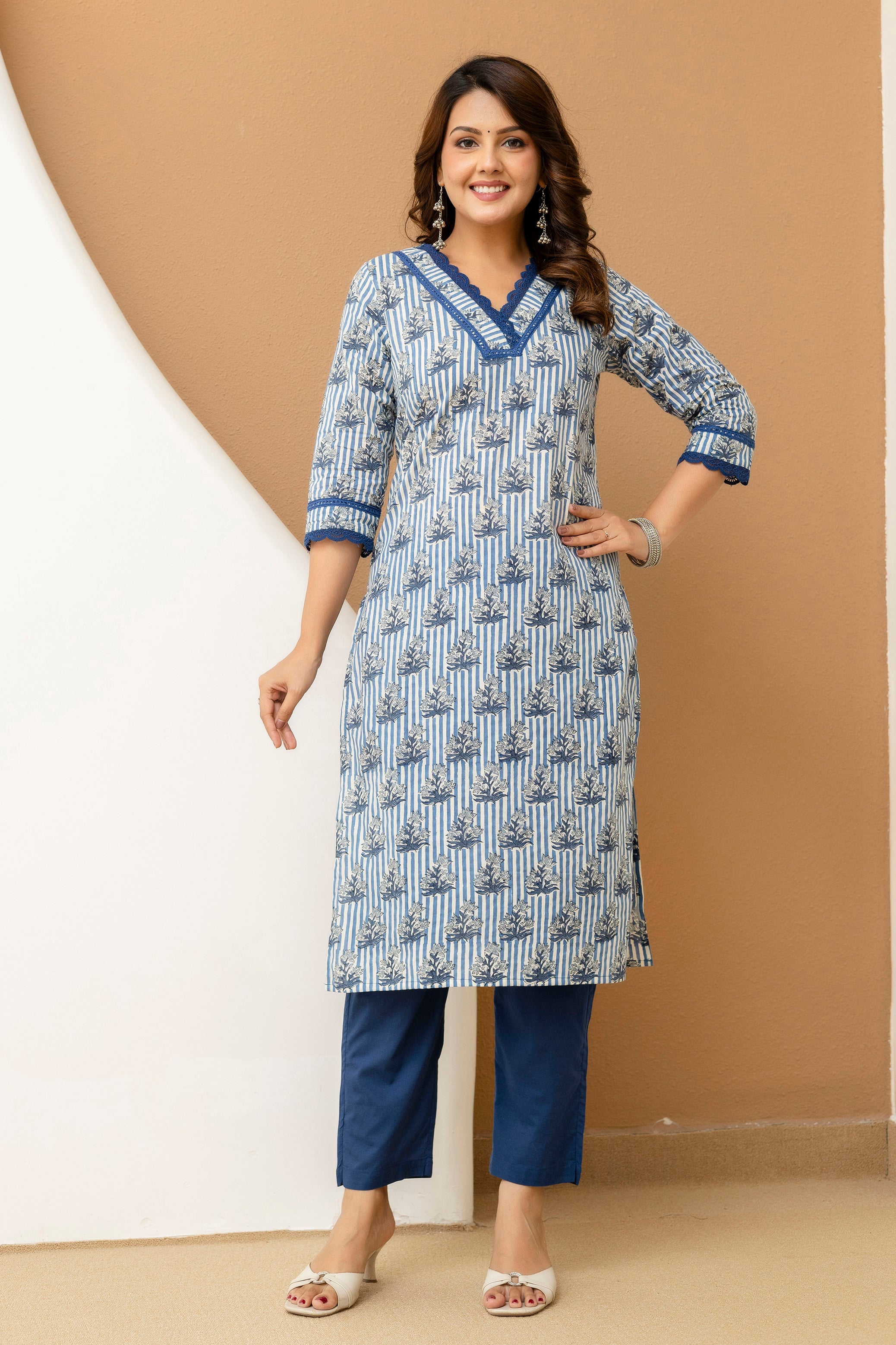 Hand Block Printed Cotton Cambric Kurta Set
