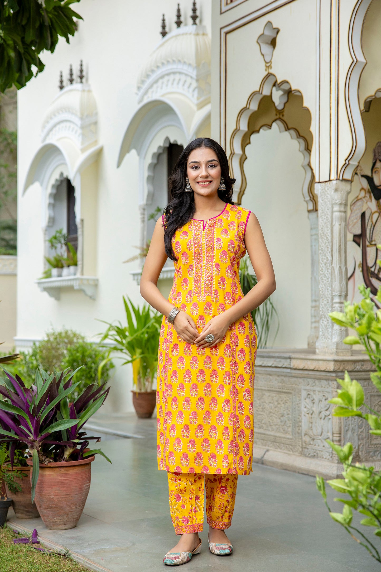 Block Printed Suit Set with Kota Doria Dupatta