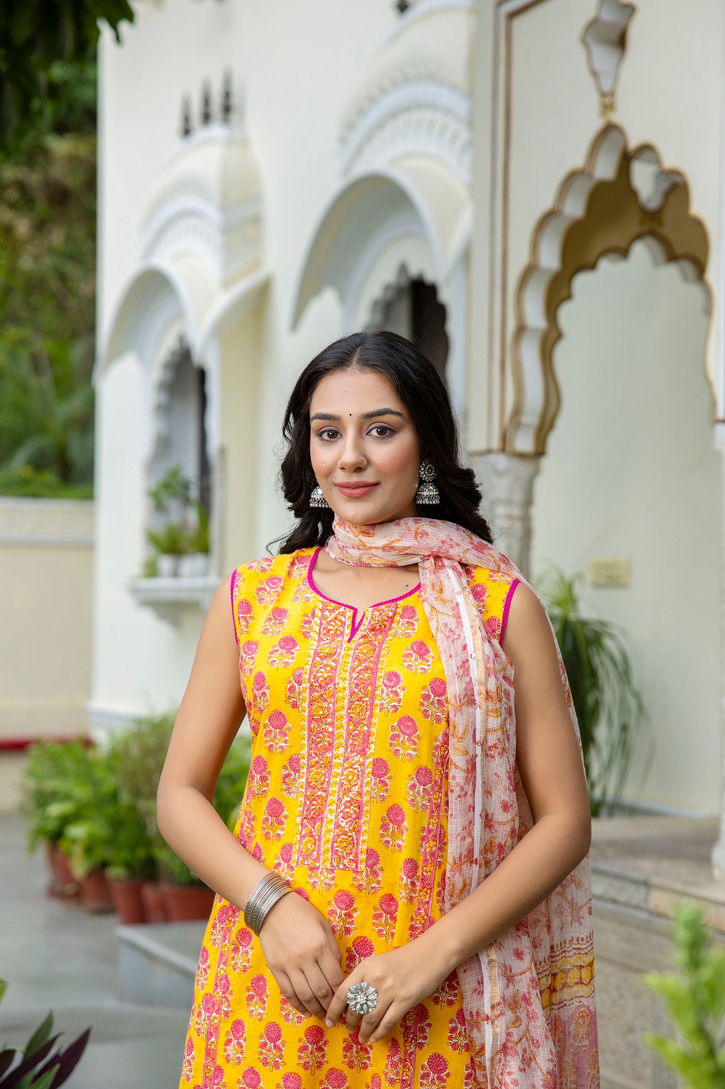 Block Printed Suit Set with Kota Doria Dupatta