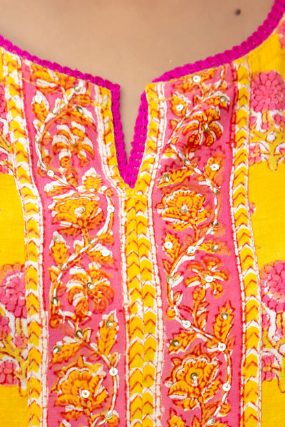 Block Printed Suit Set with Kota Doria Dupatta