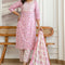 Pink Floral Printed Cotton Kurta Set