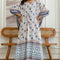 Ivory Blue Floral Printed Cotton Kaftan Dress with Adjustable Drawstring