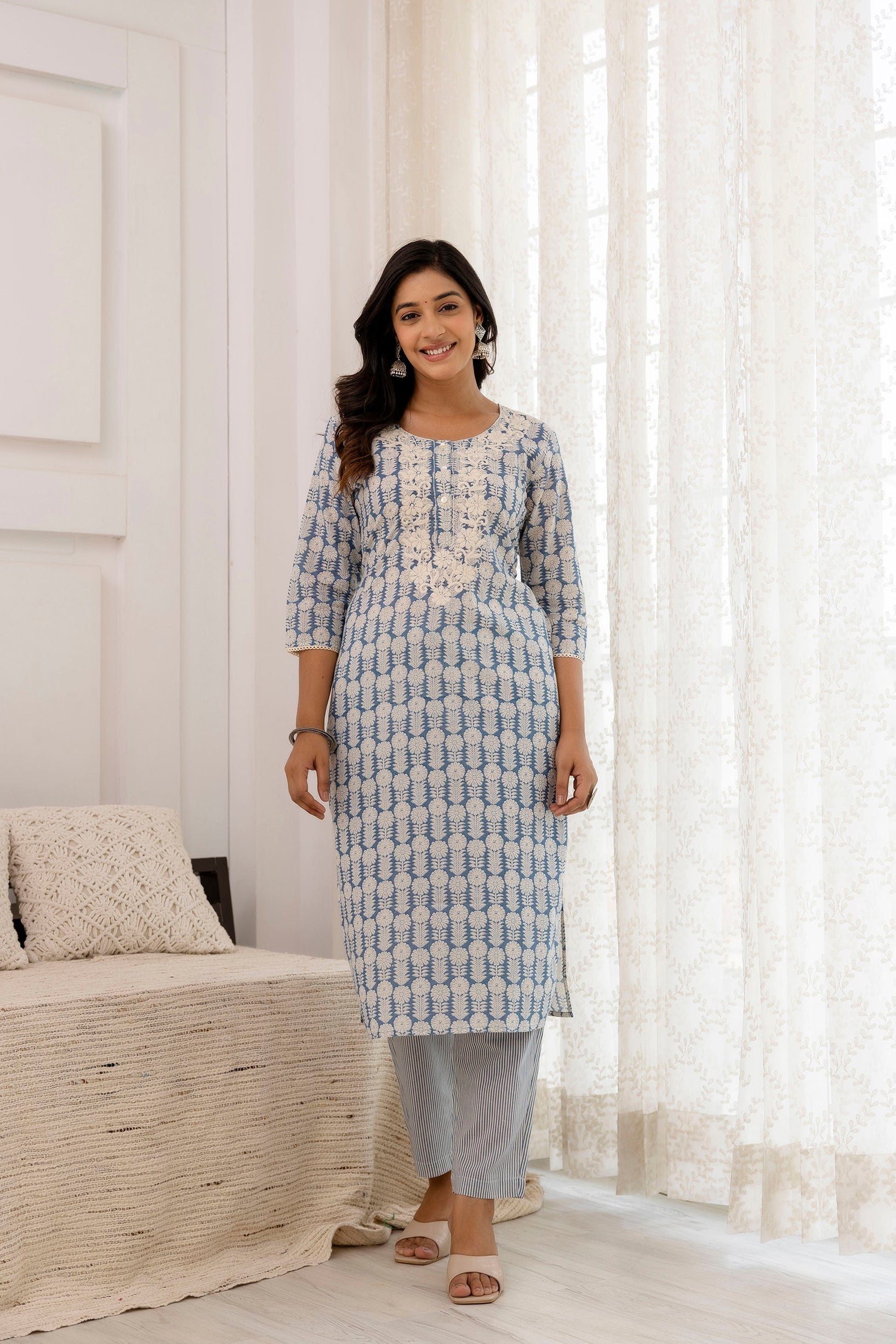 Embroidery Cotton Suit Set With mulmul dupatta